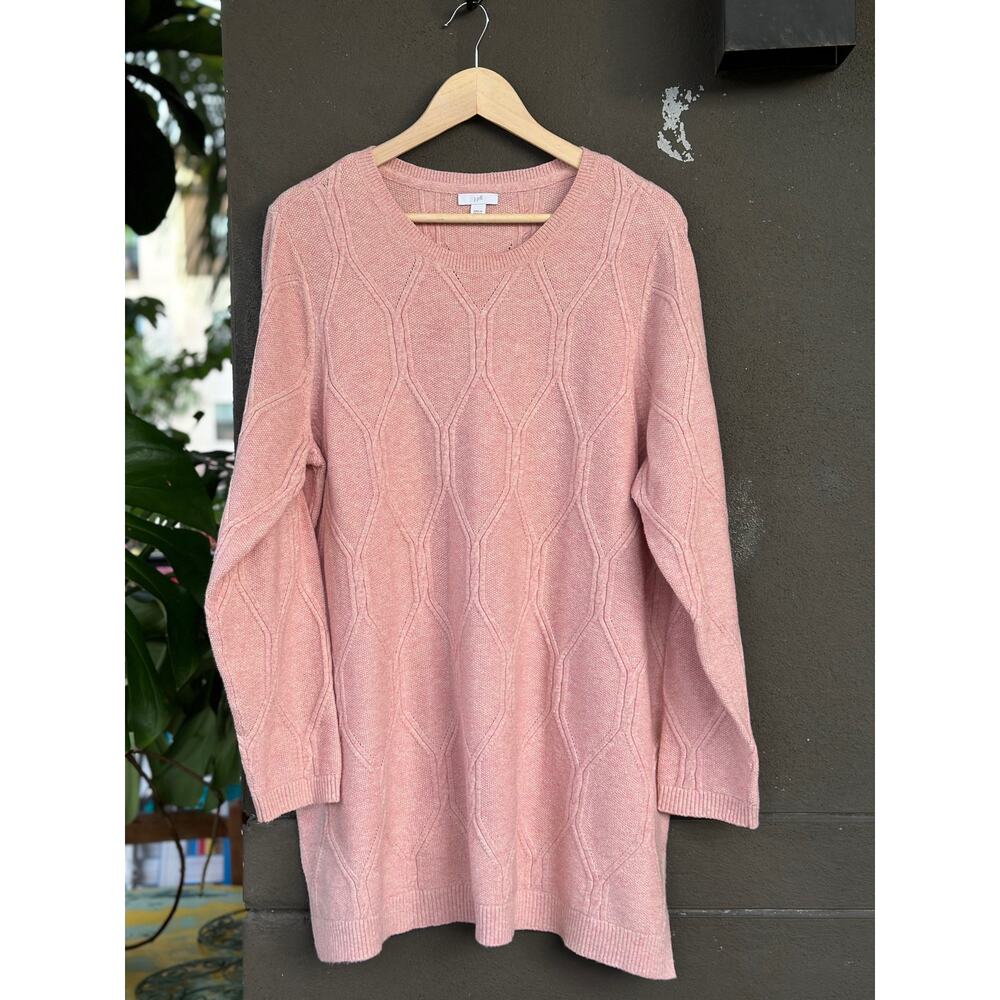 J. Jill Women's XL Mink Pink Cable Knit Crewneck Long Sweater/Dress Cotton Blend